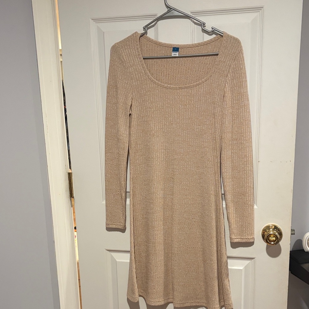 Old Navy Beige Long Sleeve Ribbed Sweater Dress